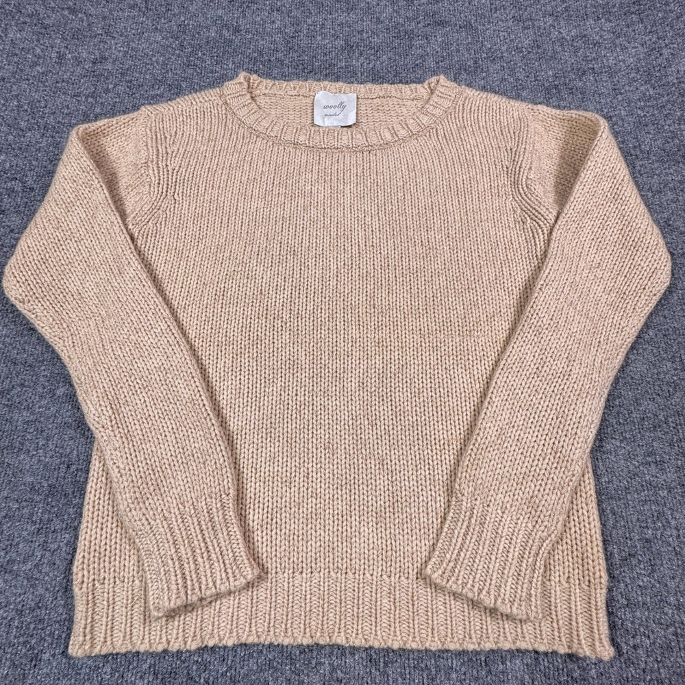 Woolly Minded Wool Cashmere Metallic Knit Sweater Tan Beige Womens‎ Medium